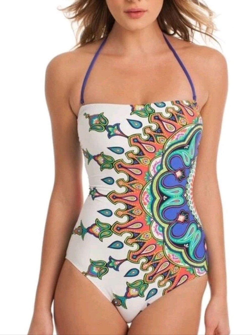 TRINA TURK Kasbah Lace-Up Back One Piece Swimsuit Size 8 *EUC* Beach Resortwear